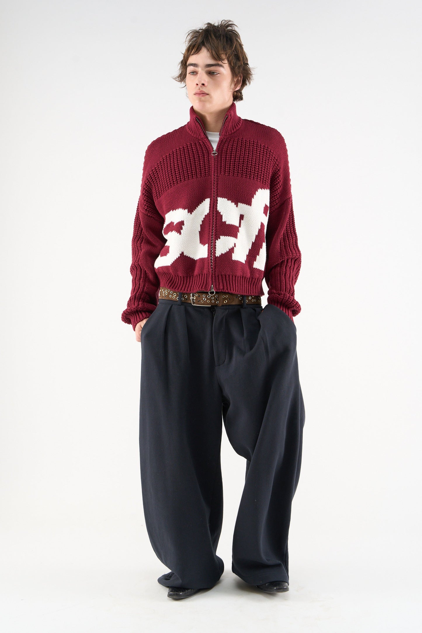 Scff Red Knit Zipper