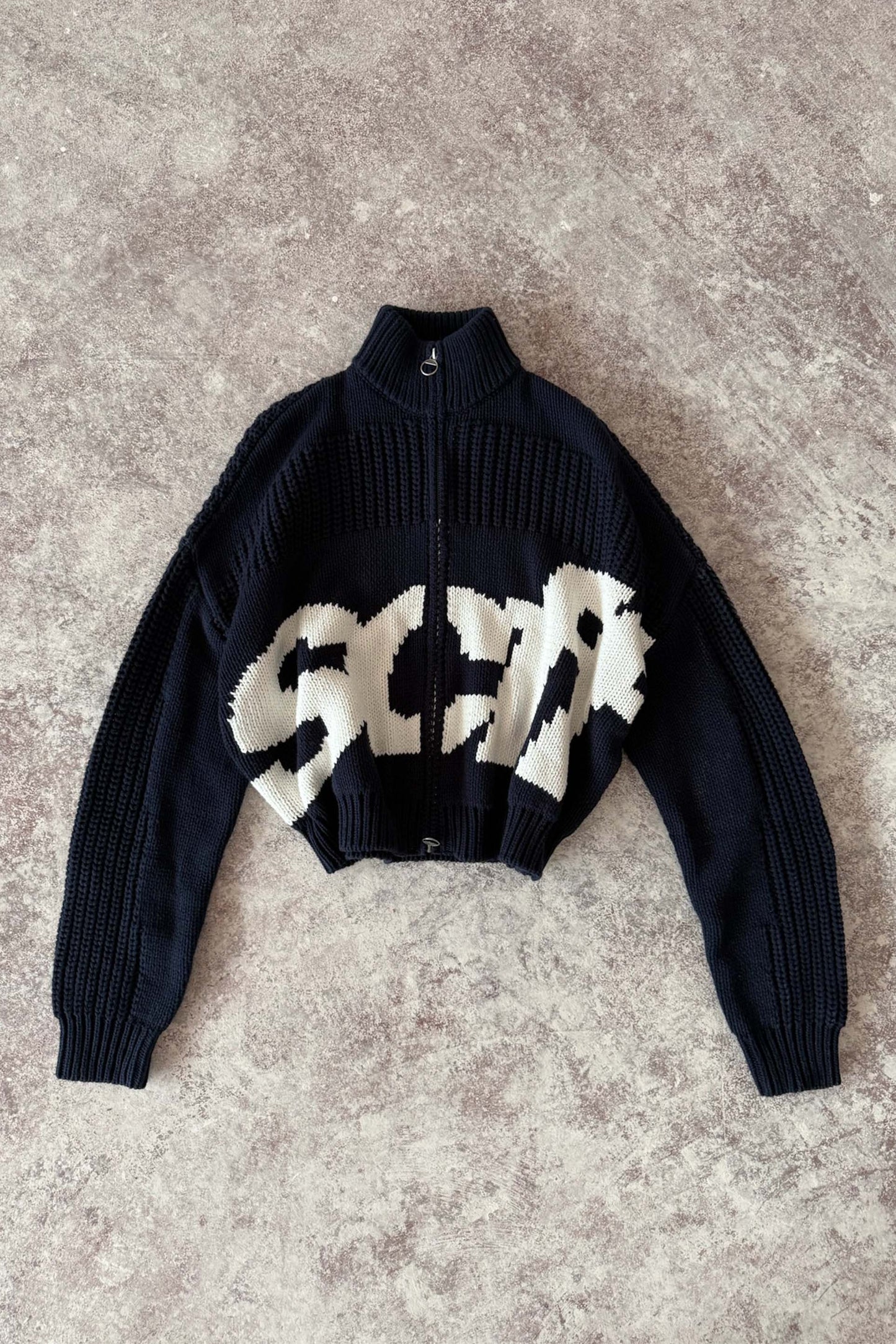 Scff Navy Knit Zipper